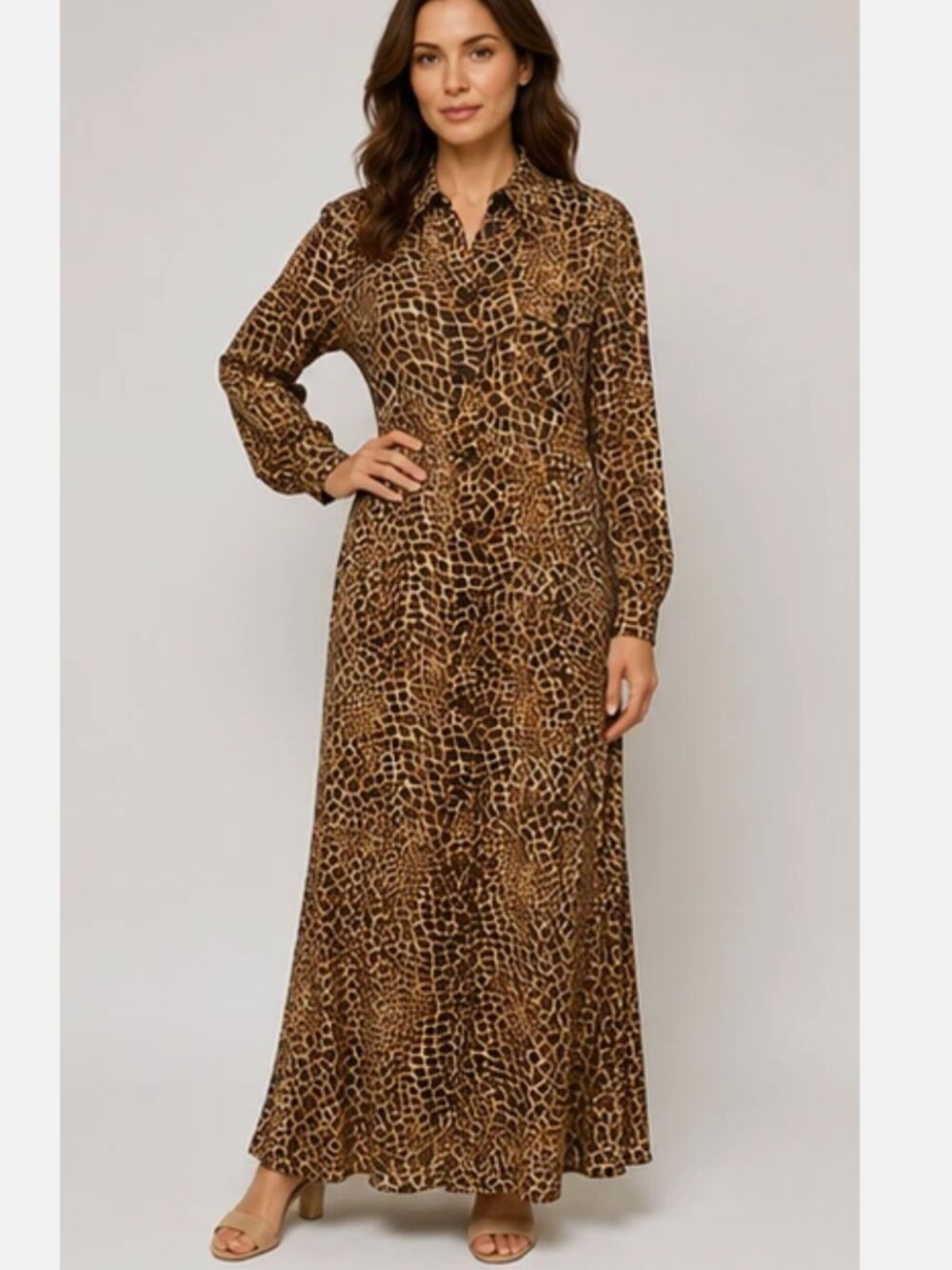 Maska Rase Leopard Print Long Sleeve Maxi Dress Mob Wife W Sz 10